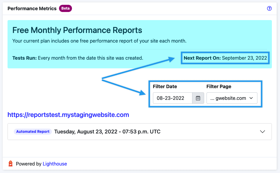 Site Performance Report Features